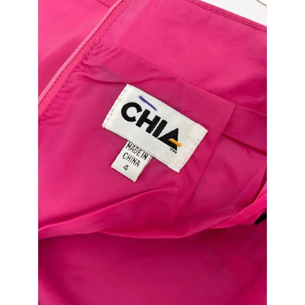 Chia Vintage Hot Pink Leather Skirt Womens 4 Short Zip Up Lined 80s 90s Retro